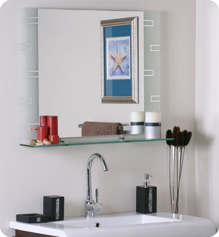Decor Wonderland Frameless Rectangle Wall Mirror with Shelf, SSM152