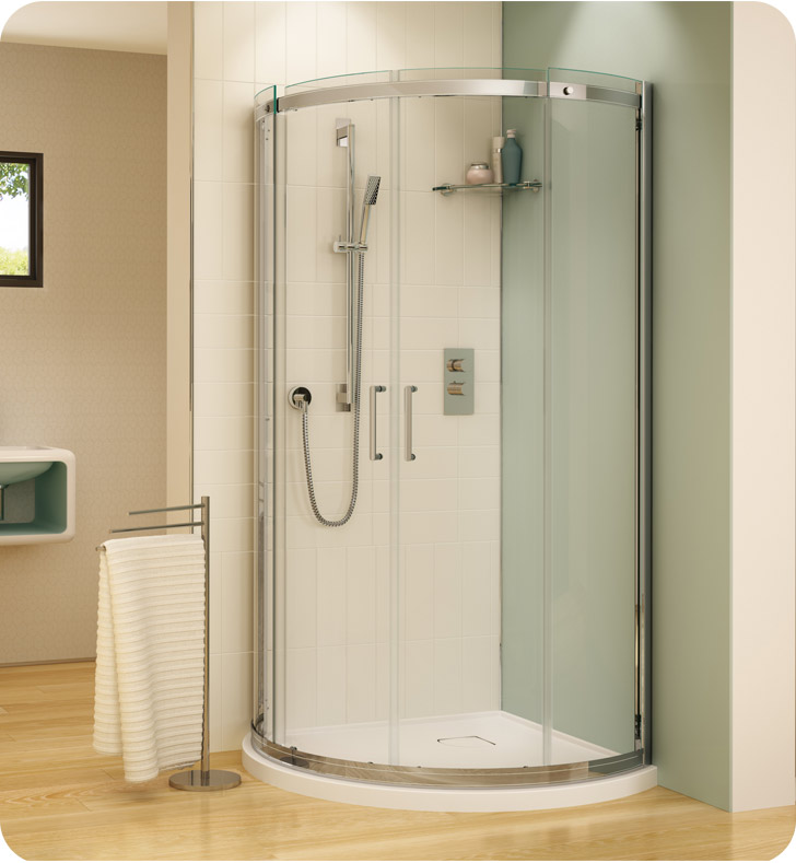 Fleurco Banyo Shuttle Arc 36 Semi Frameless Curved Sliding Doors With Hardware Finish: Bright Chrome, Glass Type: Clear Glass, STA36-11-40