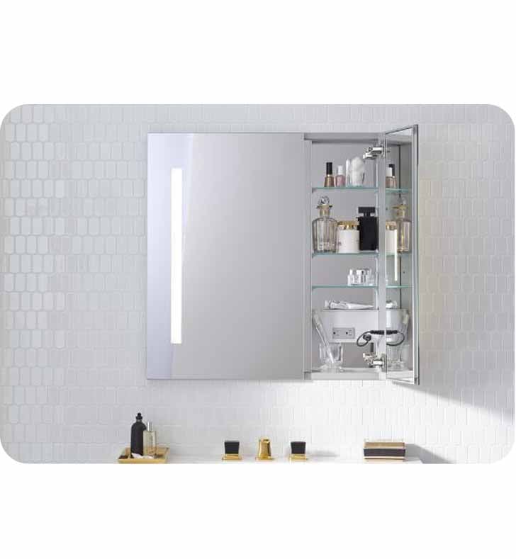 Robern AiO 30" Wide Dual Door Medicine Cabinet with Integrated Lights, Built-in Electrical Outlets and Magnet Cosmetic Mirror With Color Temperature: Kelvin Temperature: 2700K, AC3030D4P2LW