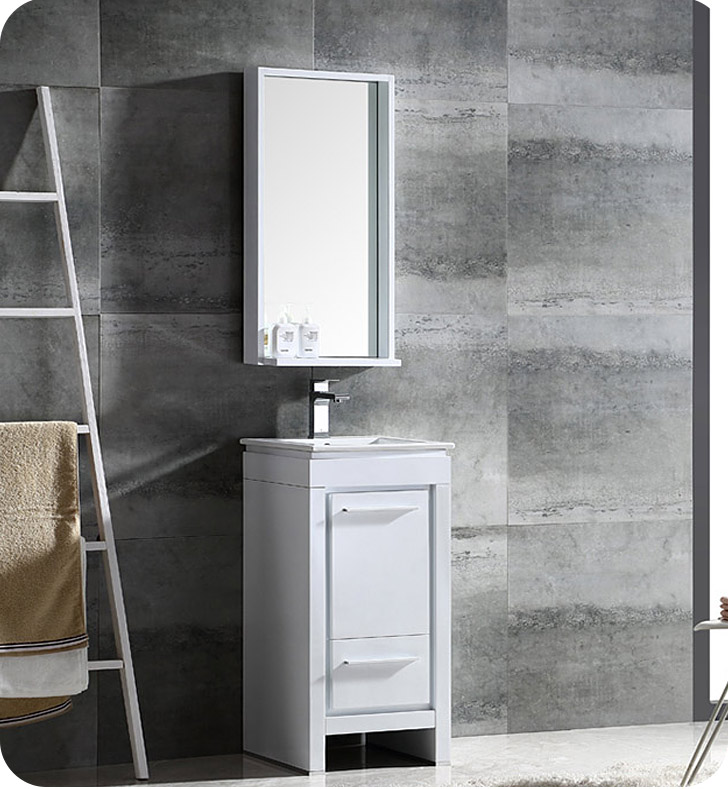 Fresca Allier 16" Modern Bathroom Vanity in Glossy White with Mirror, FVN8118WH