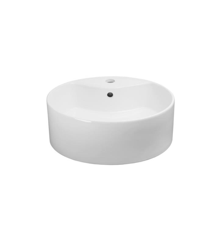 Ronbow 18 3/8" Single Bowl Vault Round Bathroom Vessel Sink with Overflow in White, 200211-WH
