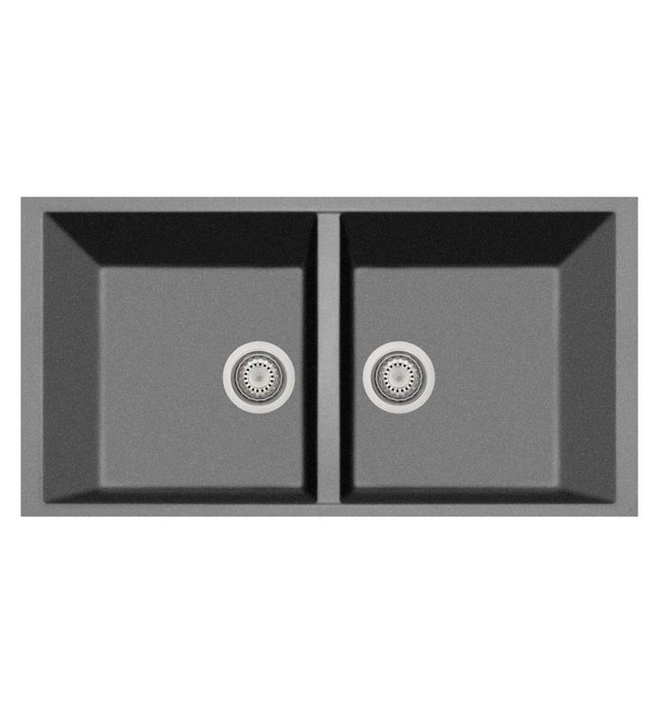 LaToscana Elegance 33 7/8" Double Bowl Drop-In Granite Rectangular Kitchen Sink In Brown, AM8620-64
