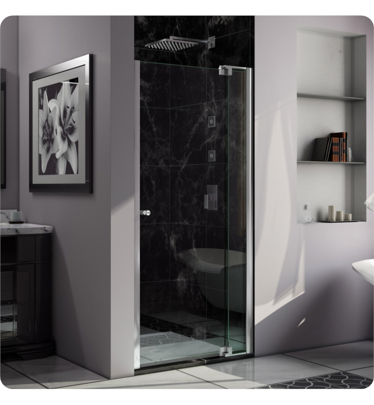 DreamLine Allure 40 to 50 in Frameless Pivot Shower Door, Clear Glass Door With Dimensions: W 44" to 45", SHDR-4244728-01