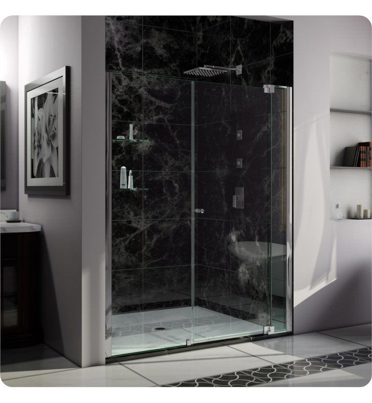 DreamLine Allure 60 to 67 in. Frameless Pivot Shower Door, Clear Glass Door With Dimensions: W 64" to 65", SHDR-4264728-01