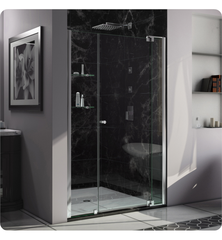 DreamLine Allure 50 to 60 in Frameless Pivot Shower Door, Clear Glass Door With Dimensions: W 56" to 57", SHDR-4256728-01