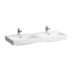 Laufen H8149660001361 Pro S 47 1/4" Double Bowl Wall Mount Rectangular Bathroom Sink in White, Three Tap Hole