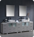 Fresca FVN62-96GR-VSL Torino 96" Grey Modern Double Sink Bathroom Vanity with 3 Side Cabinets and Vessel Sinks