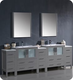 Fresca FVN62-96GR-UNS Torino 96" Grey Modern Double Sink Bathroom Vanity with 3 Side Cabinets and Integrated Sinks