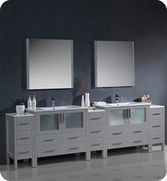 Fresca FVN62-108GR-UNS Torino 108" Grey Modern Double Sink Bathroom Vanity with 3 Side Cabinets and Integrated Sinks