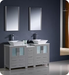 Fresca FVN62-241224GR-VSL Torino 60" Grey Modern Double Sink Bathroom Vanity with Side Cabinet and Vessel Sinks