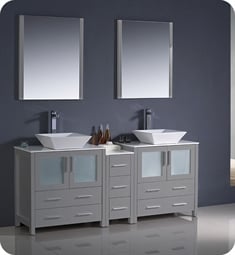 Fresca FVN62-301230GR-VSL Torino 72" Grey Modern Double Sink Bathroom Vanity with Side Cabinet and Vessel Sinks