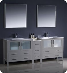 Fresca FVN62-361236GR-UNS Torino 84" Grey Modern Double Sink Bathroom Vanity with Side Cabinet and Integrated Sinks