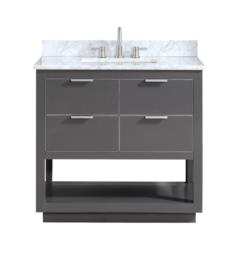 Avanity ALLIE-VS37-TGS-C Allie 37" Freestanding Single Bathroom Vanity with Sink in Twilight Gray with Silver Trim and Carrara White Marble Countertop