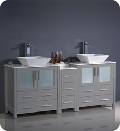 Fresca FCB62-301230GR-CWH-V Torino 72" Grey Modern Double Sink Bathroom Cabinets with Tops & Vessel Sinks