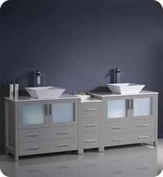 Fresca FCB62-361236GR-CWH-V Torino 84" Grey Modern Double Sink Bathroom Cabinets with Tops & Vessel Sinks