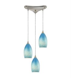 Elk Lighting 10510-3SKY Earth 3 Light 11" Incandescent Triangular Glass Pendant in Satin Nickel with Whispy Cloud Sky Blue Glass