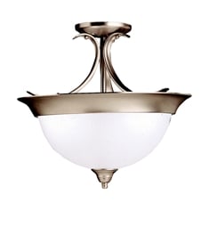 Kichler 3623NI Dover 3 Bulb Incandescent Semi-Flush Mount Ceiling Light with Bowl Shaped Glass Shade in Brushed Nickel