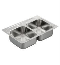 Moen G222133B 2200 Series 33" Double Bowl Drop-In Stainless Steel Kitchen Sink with Rear Center Drain Position