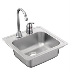 Moen TG2045622BQ 2000 Series 15" Single Bowl Drop-In Stainless Steel Kitchen Sink with Bar Faucet