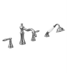 Moen TS21104 Weymouth 8" Two Lever Handle Widespread/Deck Mounted Roman Tub Faucet with Handshower