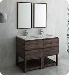Fresca FVN31-2424ACA-FS Formosa 48" Floor Standing Double Sink Modern Bathroom Vanity with Open Bottom & Mirrors in Acacia