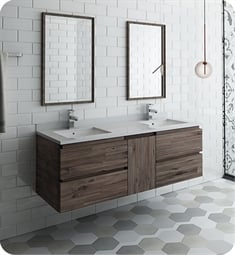 Fresca FVN31-241224ACA Formosa 60" Wall Hung Double Sink Modern Bathroom Vanity with Mirrors in Acacia