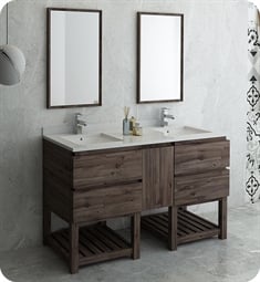 Fresca FVN31-241224ACA-FS Formosa 60" Floor Standing Double Sink Modern Bathroom Vanity with Open Bottom & Mirrors in Acacia