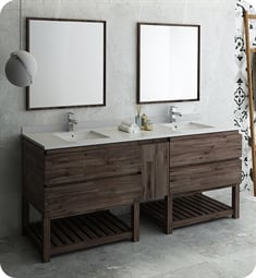 Fresca FVN31-361236ACA-FS Formosa 84" Floor Standing Double Sink Modern Bathroom Vanity with Open Bottom & Mirrors in Acacia