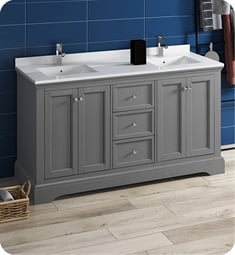 Fresca FCB2460GRV-U Windsor 60" Gray Textured Traditional Double Sink Bathroom Cabinet with Top & Sinks