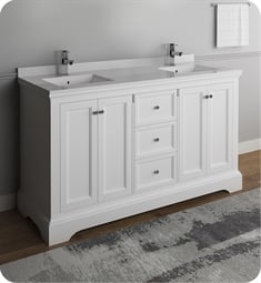 Fresca FCB2460WHM-U Windsor 60" Matte White Traditional Double Sink Bathroom Cabinet with Top & Sinks