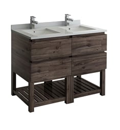Fresca FCB31-2424ACA-FS-U Formosa 48" Floor Standing Open Bottom Double Sink Modern Bathroom Cabinet with Top & Sink in Acacia
