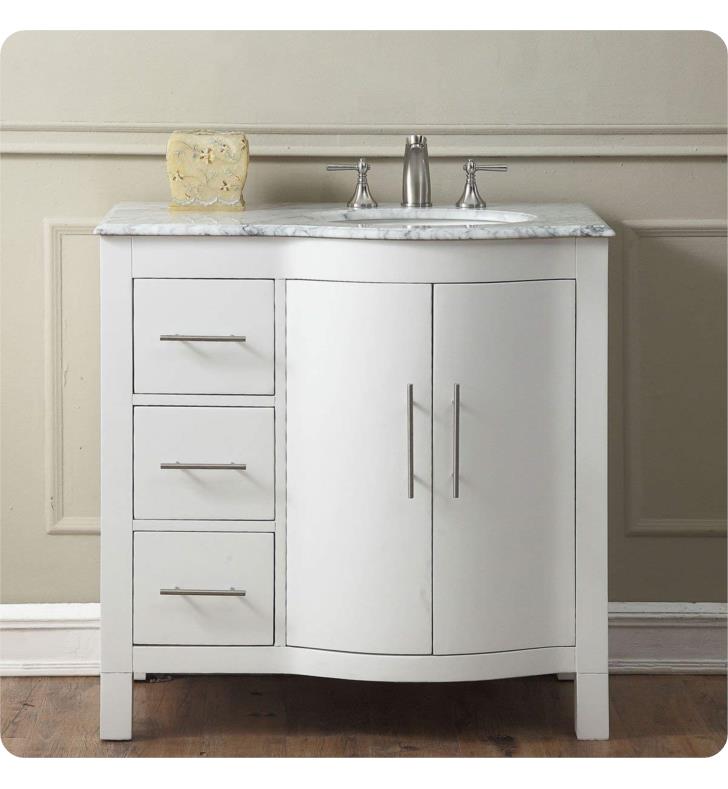 Silkroad Exclusive V0320WW67L Bathroom Vanity Carrara White Marble Top Single Sink Cabinet 67