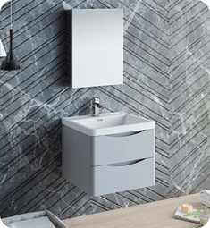 Fresca FVN9024GRG Tuscany 24" Glossy Gray Wall Hung Modern Bathroom Vanity with Medicine Cabinet