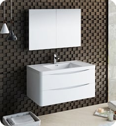 Fresca FVN9040WH Tuscany 40" Glossy White Wall Hung Modern Bathroom Vanity with Medicine Cabinet