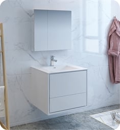 Fresca FVN9230WH Catania 30" Glossy White Wall Hung Modern Bathroom Vanity with Medicine Cabinet