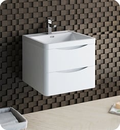 Fresca FCB9024WH-I Tuscany 24" Glossy White Wall Hung Modern Bathroom Cabinet with Integrated Sink