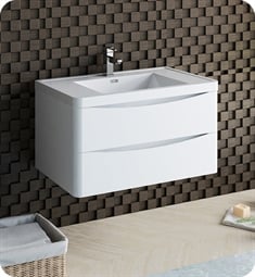Fresca FCB9036WH-I Tuscany 36" Glossy White Wall Hung Modern Bathroom Cabinet with Integrated Sink