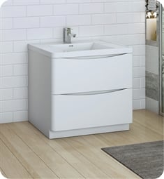 Fresca FCB9136WH-I Tuscany 36" Glossy White Free Standing Modern Bathroom Cabinet with Integrated Sink