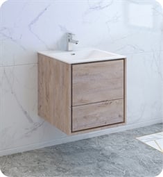 Fresca FCB9224RNW-I Catania 24" Rustic Natural Wood Wall Hung Modern Bathroom Cabinet with Integrated Sink