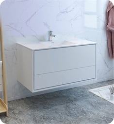 Fresca FCB9248WH-I Catania 48" Glossy White Wall Hung Modern Bathroom Cabinet with Integrated Sink