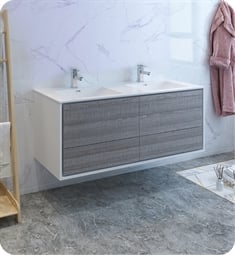 Fresca FCB9260HA-D-I Catania 60" Ash Gray Wall Hung Modern Bathroom Cabinet with Integrated Double Sink