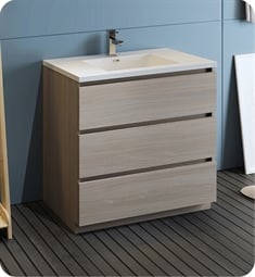 Fresca FCB9336MGO-I Lazzaro 36" Gray Wood Free Standing Modern Bathroom Cabinet with Integrated Sink