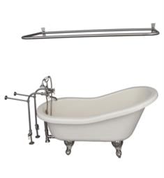 Barclay TKATS60-BBN5 Estelle 60" Acrylic Freestanding Clawfoot Soaker Bathtub in Bisque with Porcelain Lever Tub Filler, D-Shower Rod and Handshower in Satin Nickel