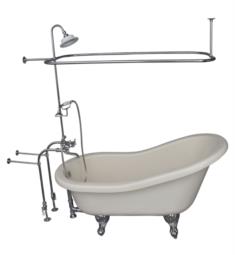 Barclay TKATS60-BCP4 Estelle 60" Acrylic Freestanding Clawfoot Soaker Bathtub in Bisque with Metal Cross Rectangular Shower Unit in Chrome