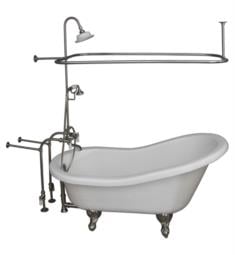 Barclay TKATS60-WBN3 Estelle 60" Acrylic Freestanding Clawfoot Soaker Bathtub in White with Porcelain Lever Rectangular Shower Unit in Satin Nickel