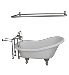 Barclay TKATS60-WBN5 Estelle 60" Acrylic Freestanding Clawfoot Soaker Bathtub in White with Porcelain Lever Tub Filler, D-Shower Rod and Handshower in Satin Nickel