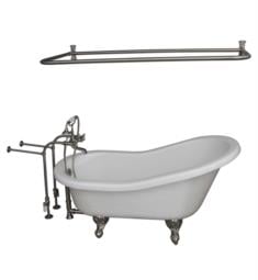Barclay TKATS60-WBN6 Estelle 60" Acrylic Freestanding Clawfoot Soaker Bathtub in White with Metal Tub Filler, D-Shower Rod and Handshower in Satin Nickel