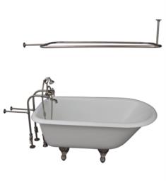 Barclay TKCTRN54-SN3 Antonio 55 1/2" Cast Iron Freestanding Clawfoot Soaker Bathtub with Porcelain Lever 10" Wall Support Tub Filler and Handshower in Satin Nickel