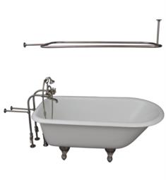 Barclay TKCTRN67-SN4 Brocton 68" Cast Iron Freestanding Clawfoot Soaker Bathtub with Metal Cross 10" Wall Support Tub Filler and Handshower in Satin Nickel