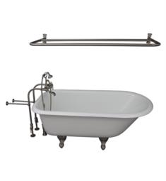 Barclay TKCTRN67-SN5 Brocton 68" Cast Iron Freestanding Clawfoot Soaker Bathtub with Porcelain Lever 10" Wall Support Tub Filler and Handshower in Satin Nickel
